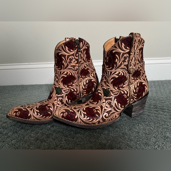 NEW Old Gringo 8 B Tooled Western Cowboy Boots Zip Ankle Booties Valentines - Picture 4 of 11